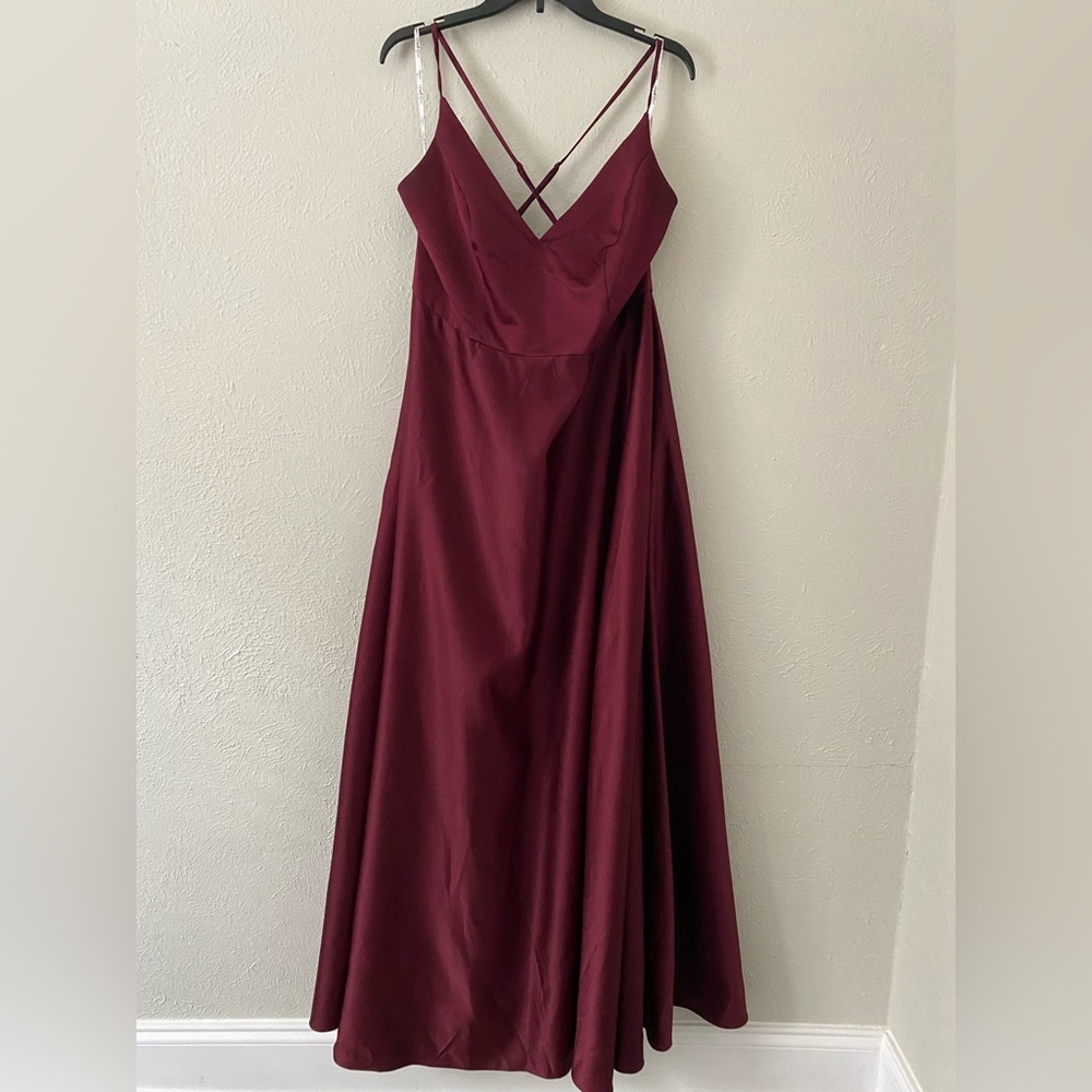 David’s Bridal Spaghetti Strap Satin A-Line Bridesmaid Dress.